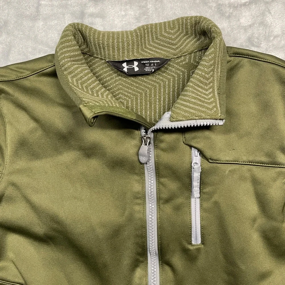Under Armour ColdGear Infrared Kids Youth Jacket Green Full Zip Athletic Large